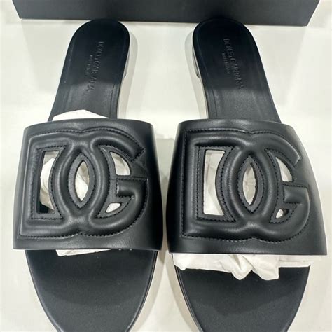 Calfskin slides with DG Millennials logo 